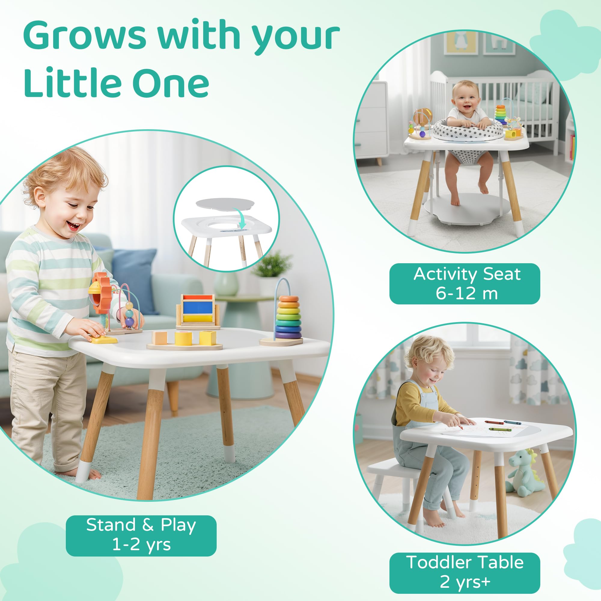 Kizfarm 360-degree seat rotation enabling access to all toys