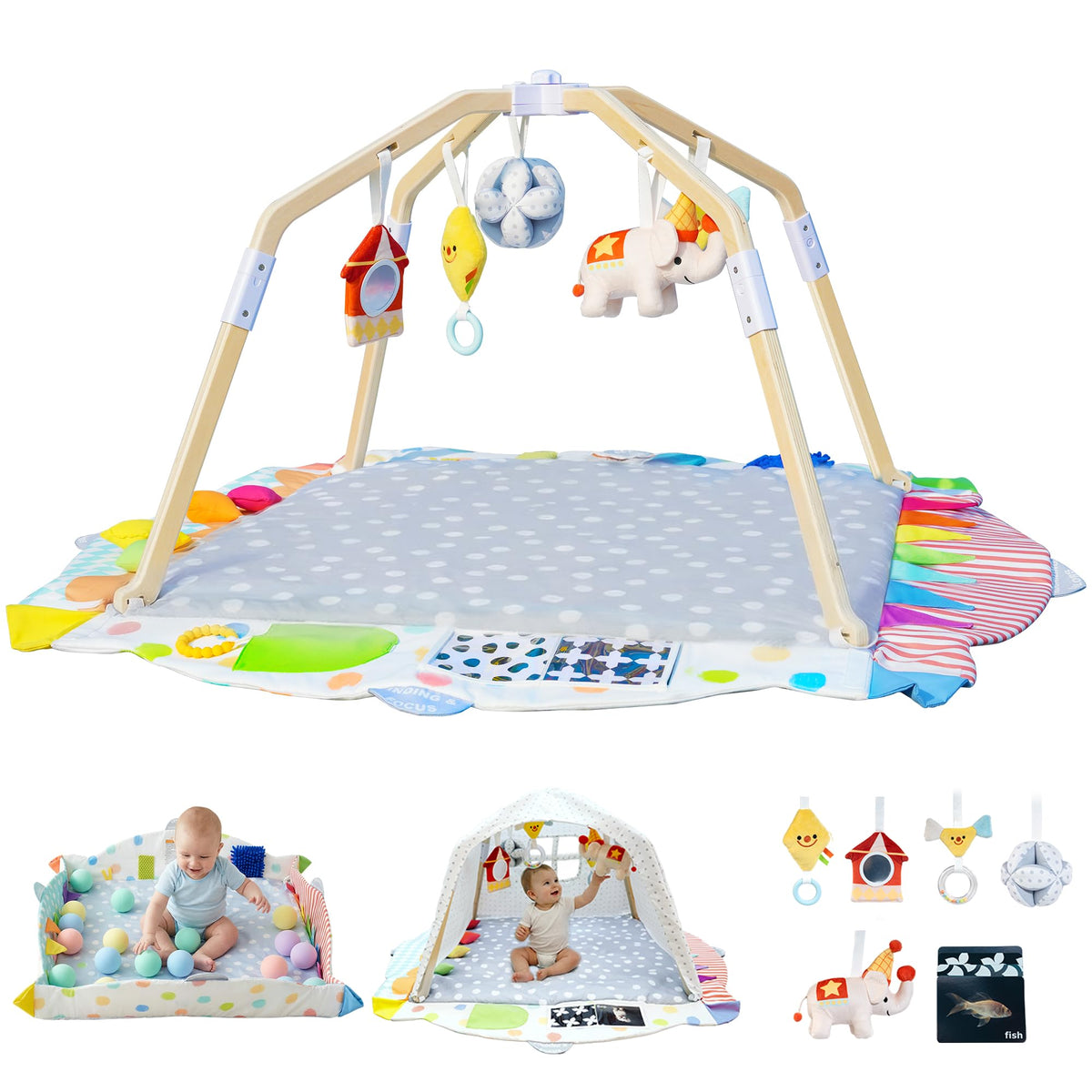 Kizfarm Baby Play Gym with stage zones promotes early exploration.