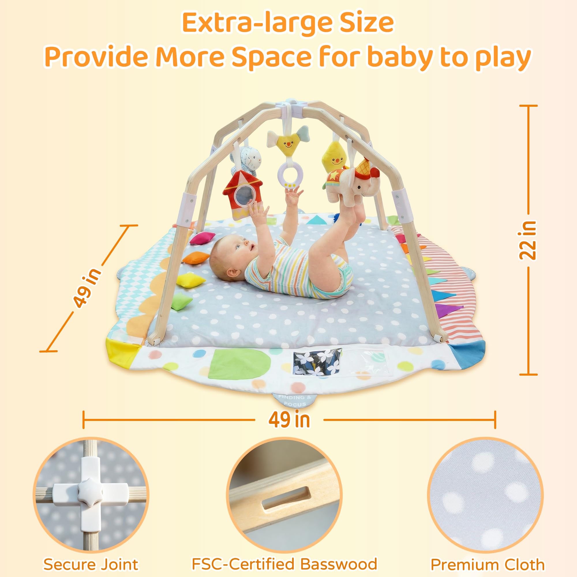 Kizfarm skin-safe fabrics create a comfy, inviting play area.