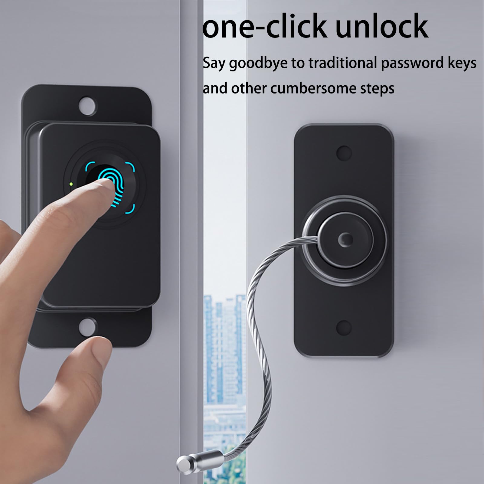 Adhesive-backed cabinet lock on a cabinet door for quick safety