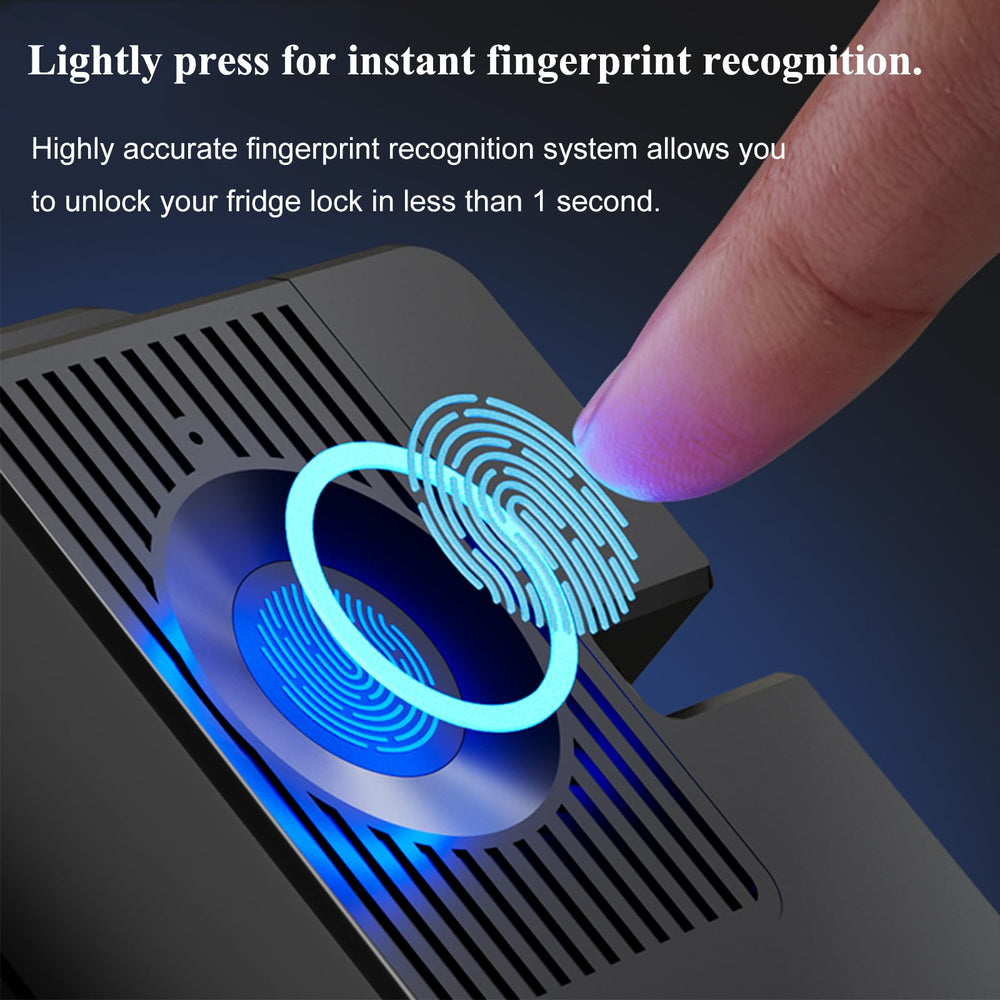 KIZZHISI refrigerator lock showing fingerprint unlock for hands-free use