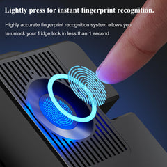 KIZZHISI refrigerator lock showing fingerprint unlock for hands-free use