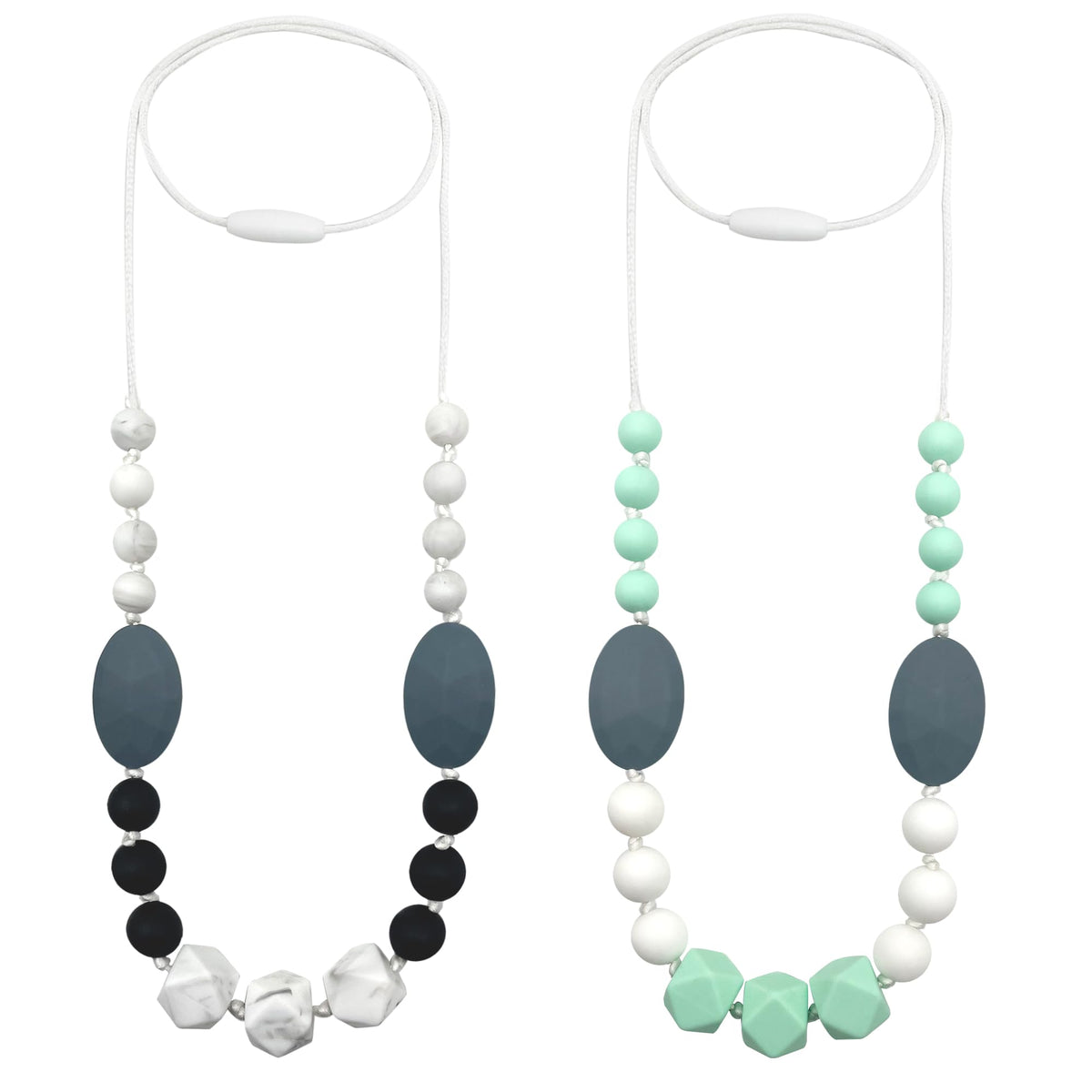 KJHL silicone nursing necklace two-pack displayed, safe and stylish for mom