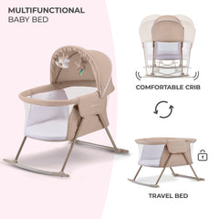 kk Kinderkraft LOVI with mosquito net extended for insect protection.