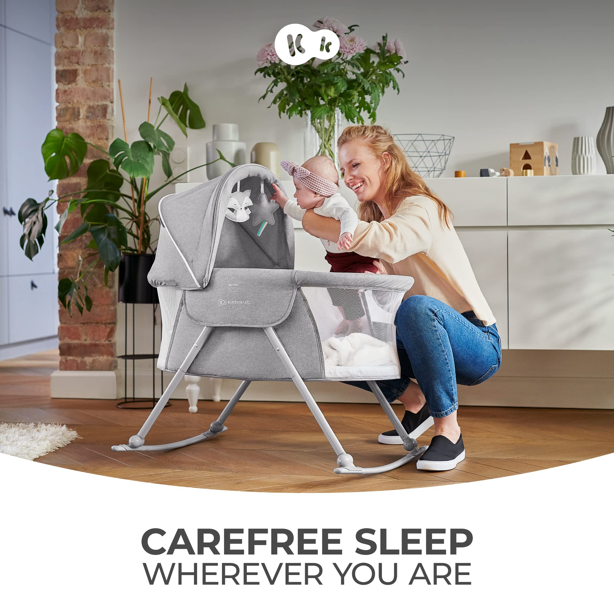 kk Kinderkraft LOVI travel bassinet folded compactly for packing.
