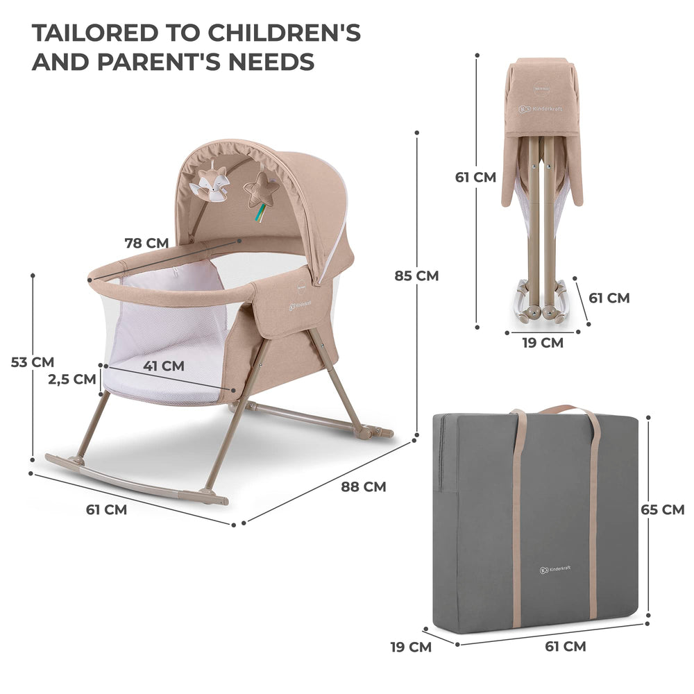 kk Kinderkraft LOVI in use with mesh sides for visibility and airflow.