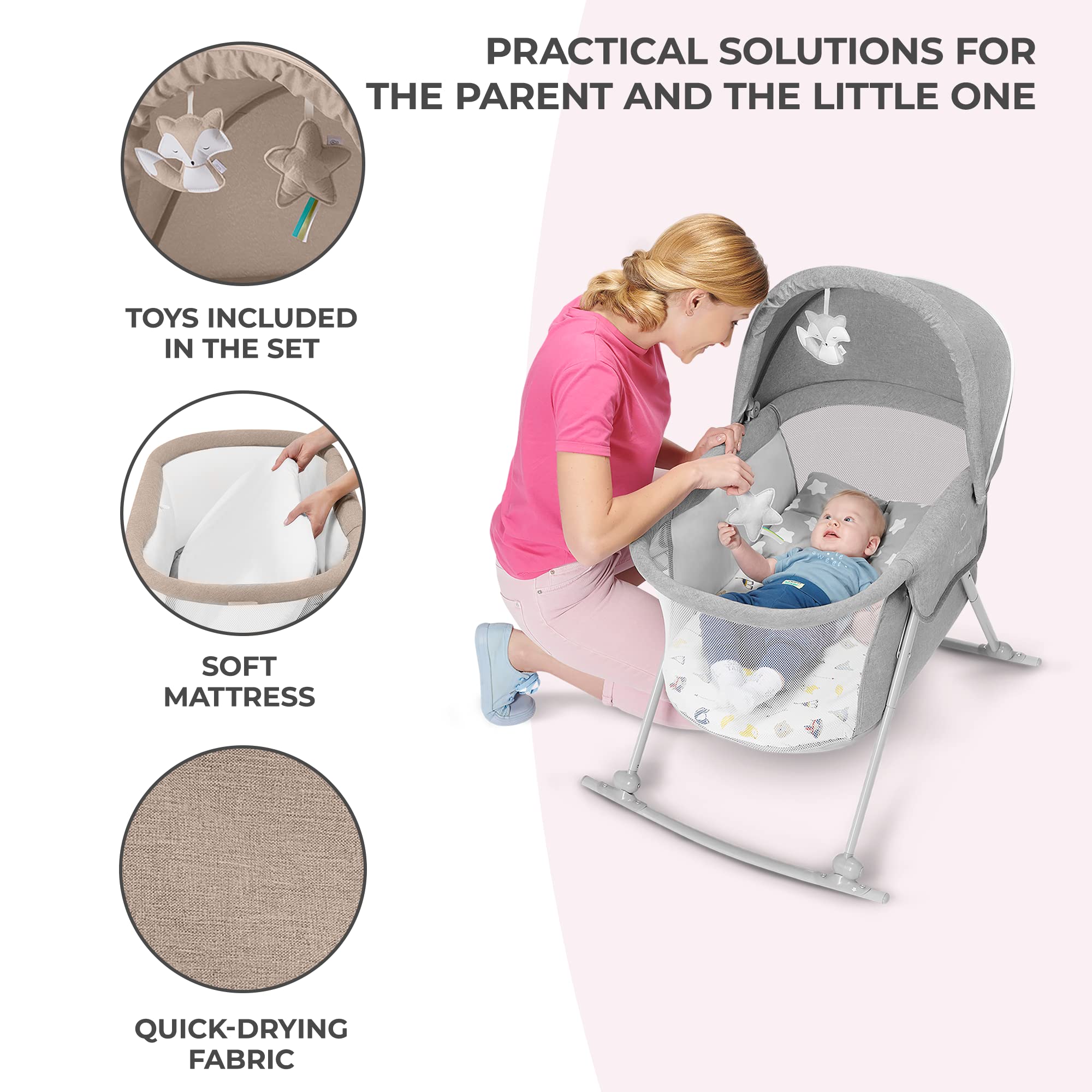kk Kinderkraft LOVI included toys with mirror for baby entertainment.