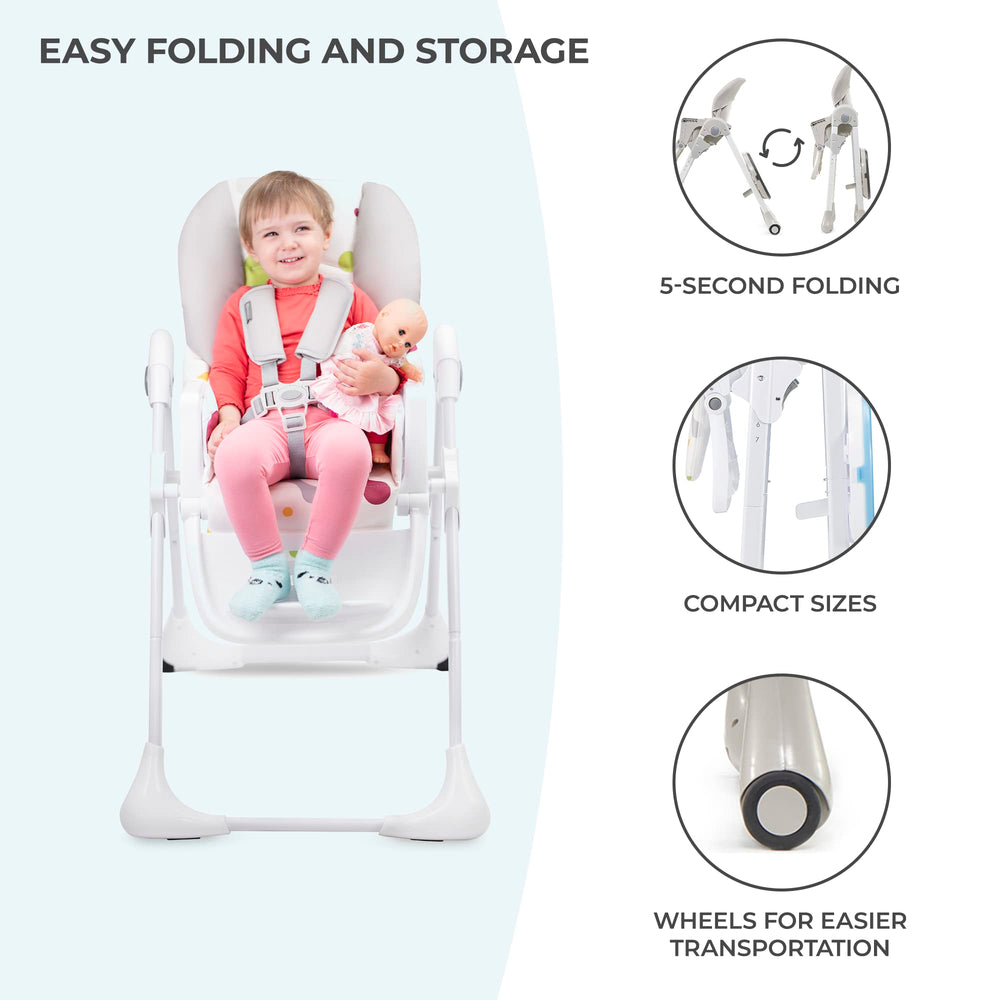 KK Kinderkraft Yummy highchair double tray with adjustable distance options.
