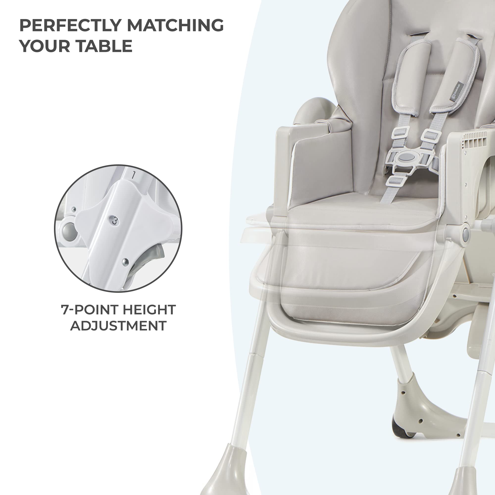 KK Kinderkraft Yummy highchair with removable eco-leather cover for easy cleaning.