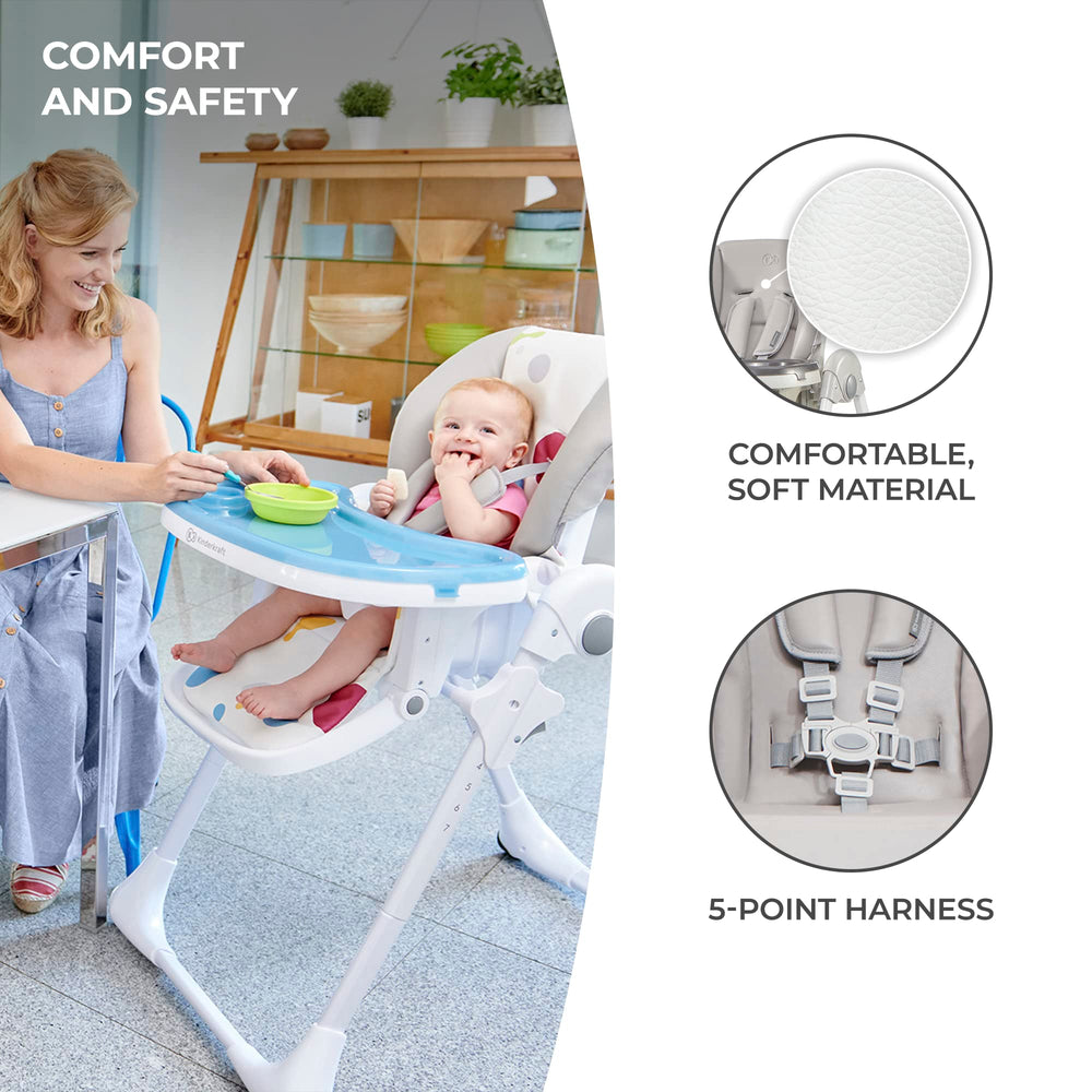 KK Kinderkraft Yummy highchair legs with rubber wheels to protect floors.