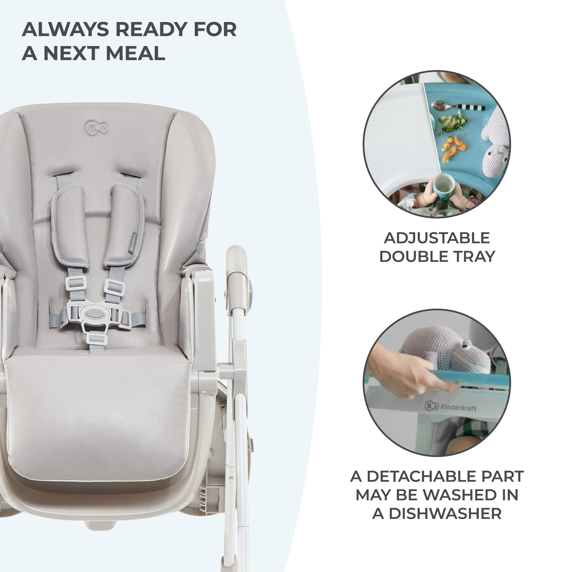 KK Kinderkraft Yummy highchair sturdy metal frame for lasting durability.