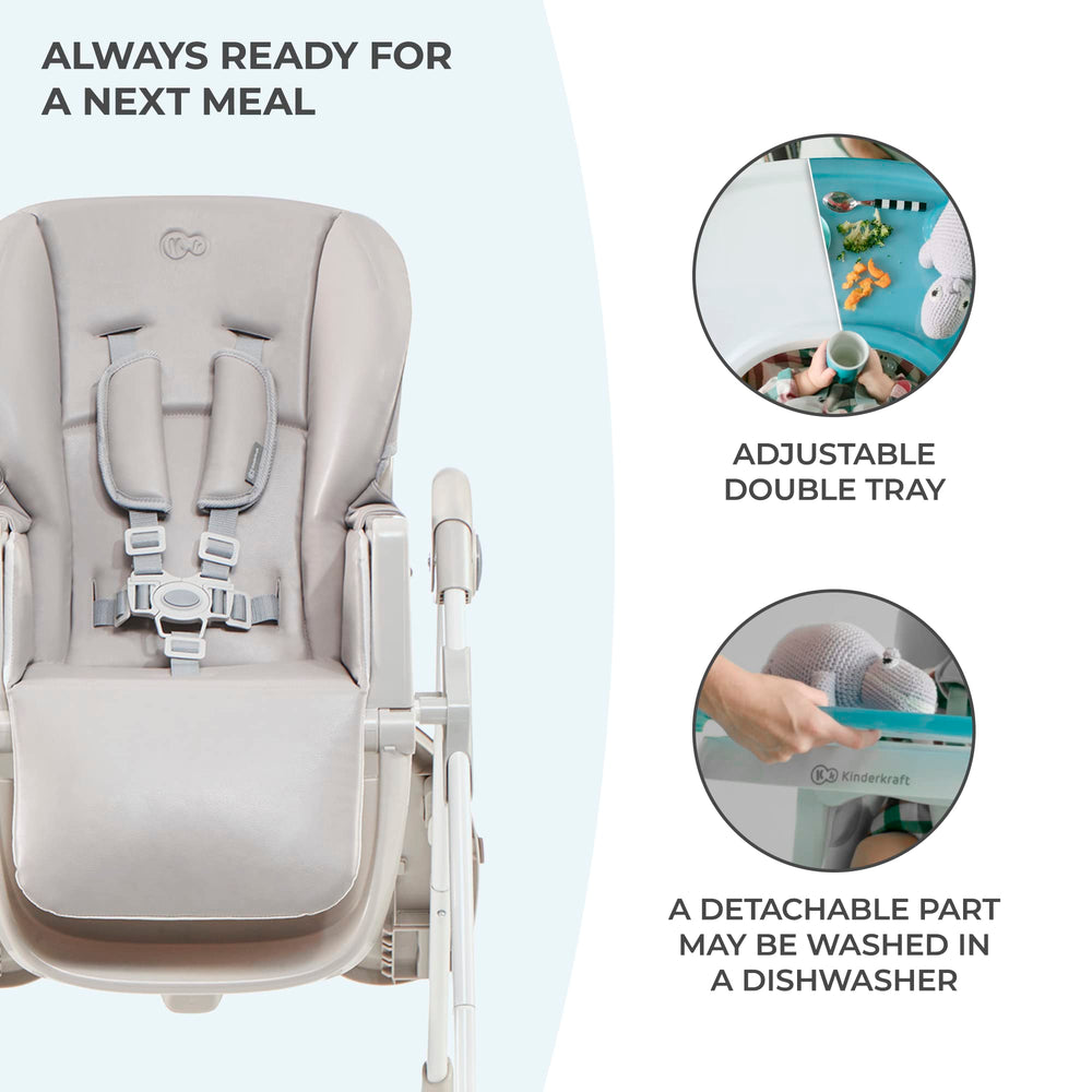 KK Kinderkraft Yummy highchair sturdy metal frame for lasting durability.