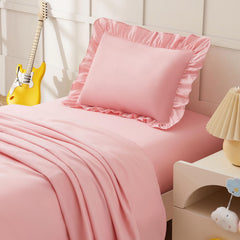 KKJIAF ruffle pillowcase in light pink adds cute, cozy crib style.