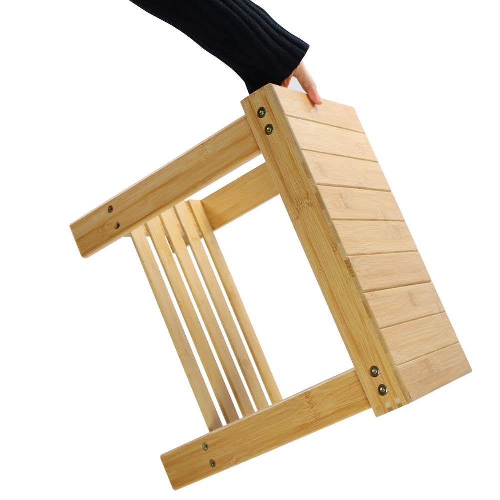 KKTONER multi-use bamboo stool placed in living room for seating and decor