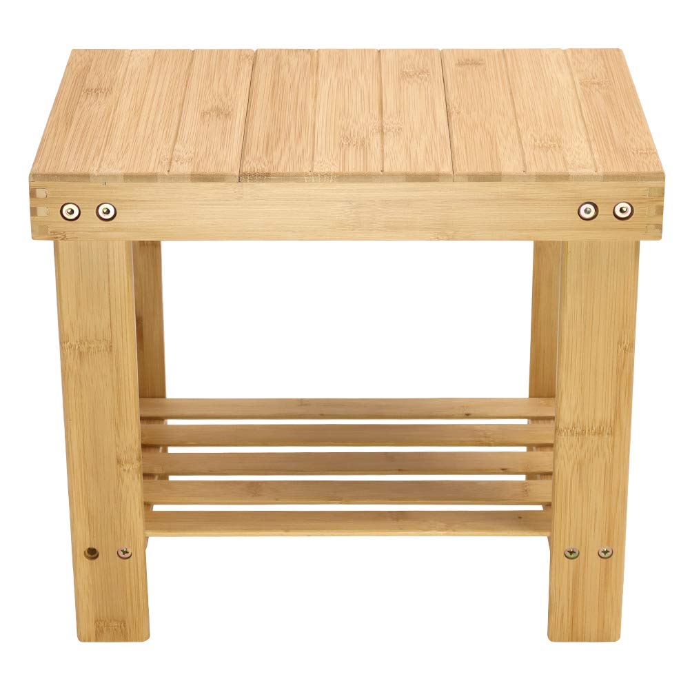 KKTONER non-slip bamboo stool feet stabilizing on a tiled floor