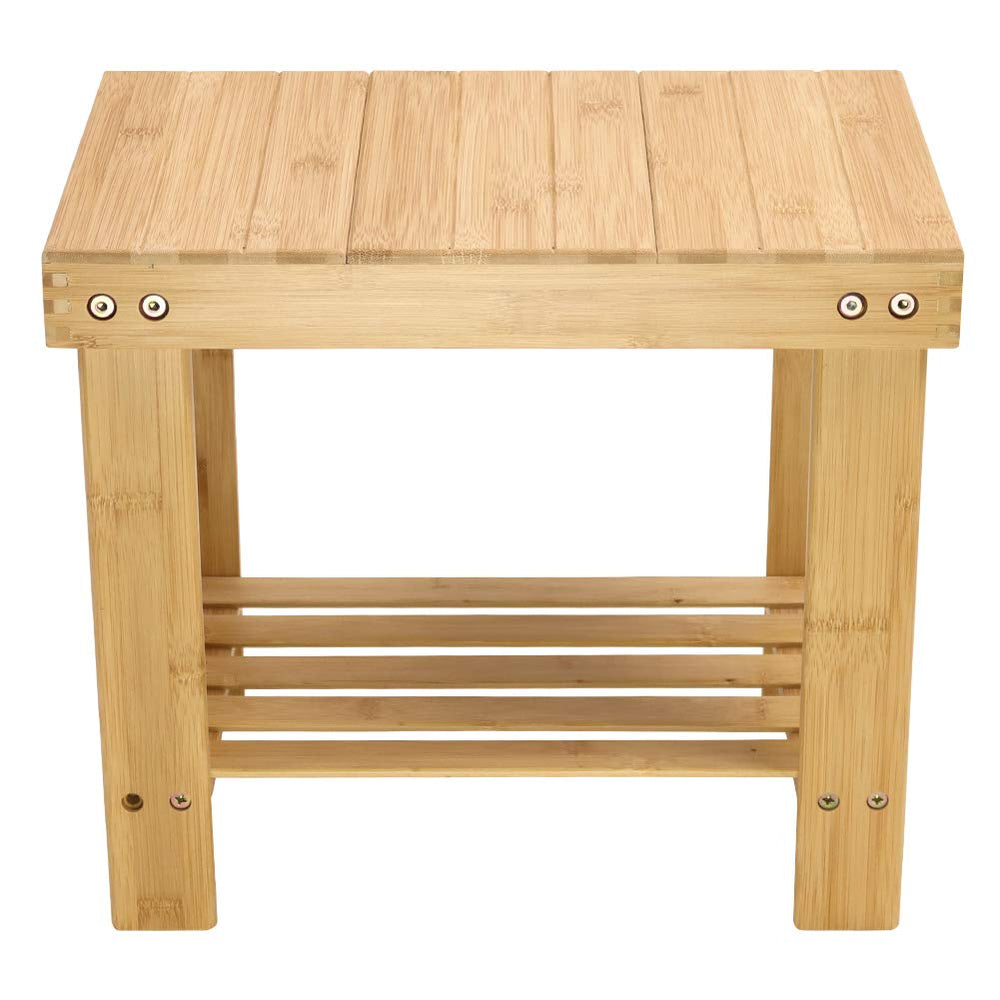 KKTONER non-slip bamboo stool feet stabilizing on a tiled floor