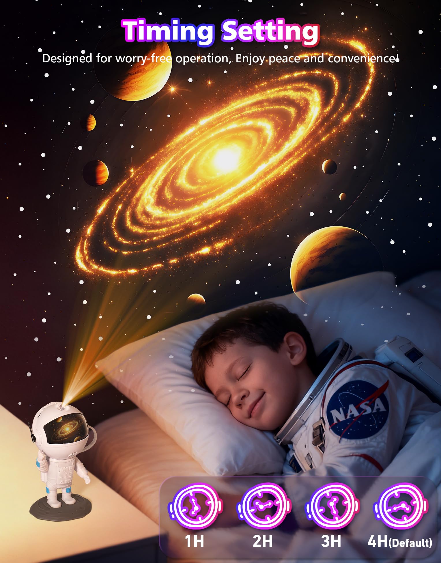 KKUP2U projection discs show 12 space scenes for bedtime wonder.