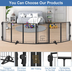 Klarana foldable dog gate with 360-degree hinge for versatile layouts.