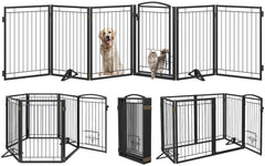 Klarana metal-free standing dog gate showing 120-inch width for large openings.