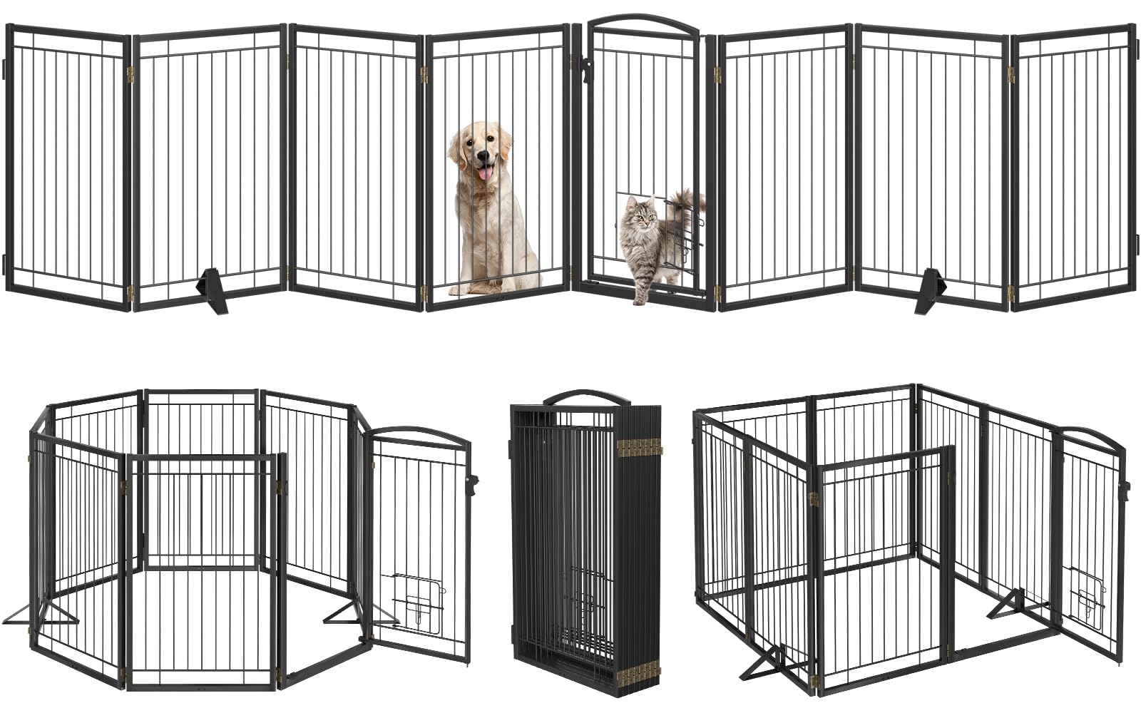 Klarana dog gate full view showing eight panels in black for wide openings