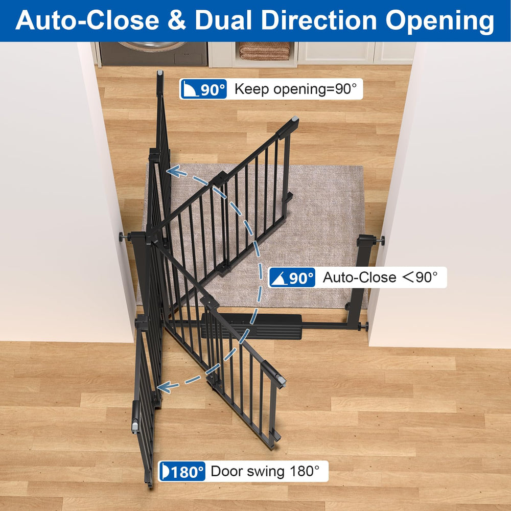 Pressure-mounted Klarana baby gate installs without drilling walls.