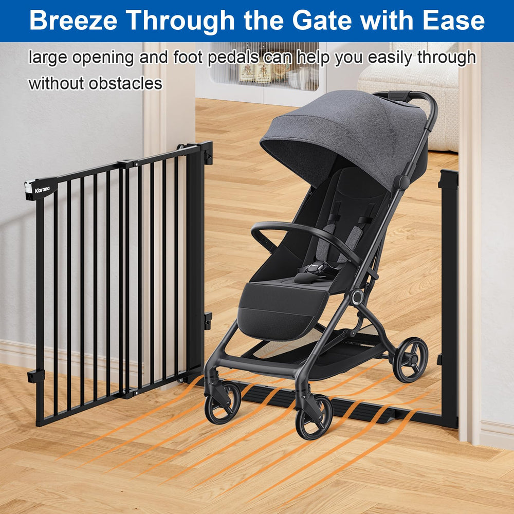Klarana gate with stroller-friendly design eases daily hallway transitions.