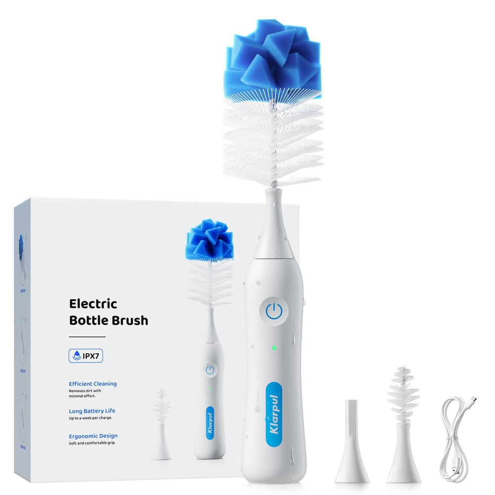 Klarpul electric bottle brush demonstrates 360° rotation for thorough cleaning