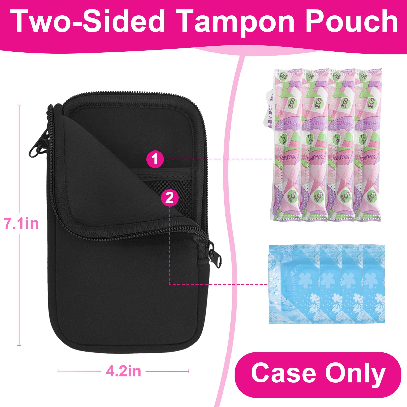 Klawdsky tampon holder purse interior with two compartments for organized storage.