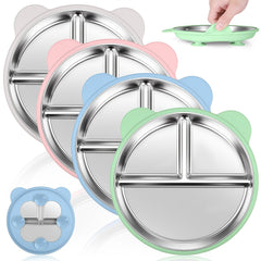 KLCKH bear ear design plate with playful meals and portioned sections.