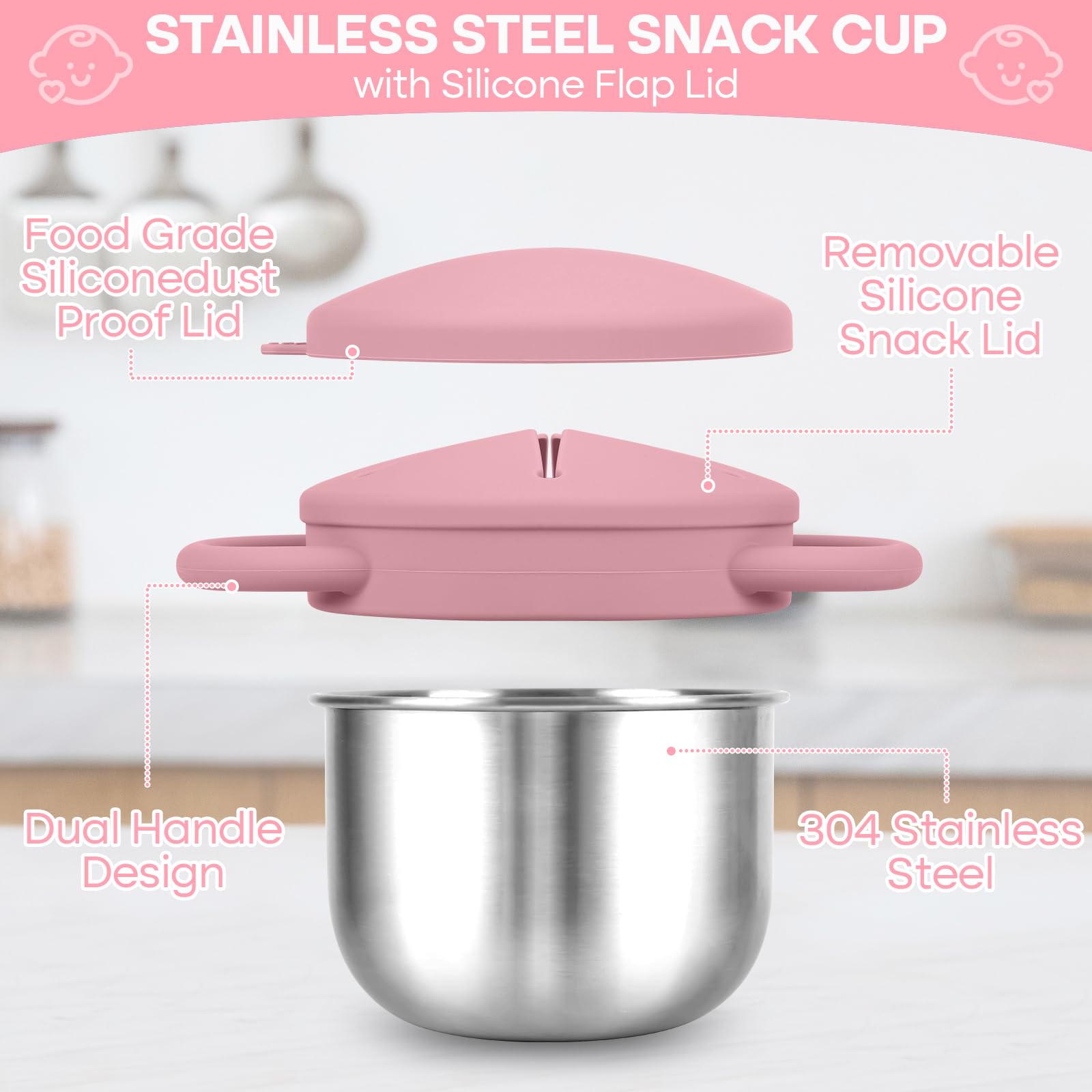 KLCKH 2-pack durable 304 stainless steel snack cups withstand drops
