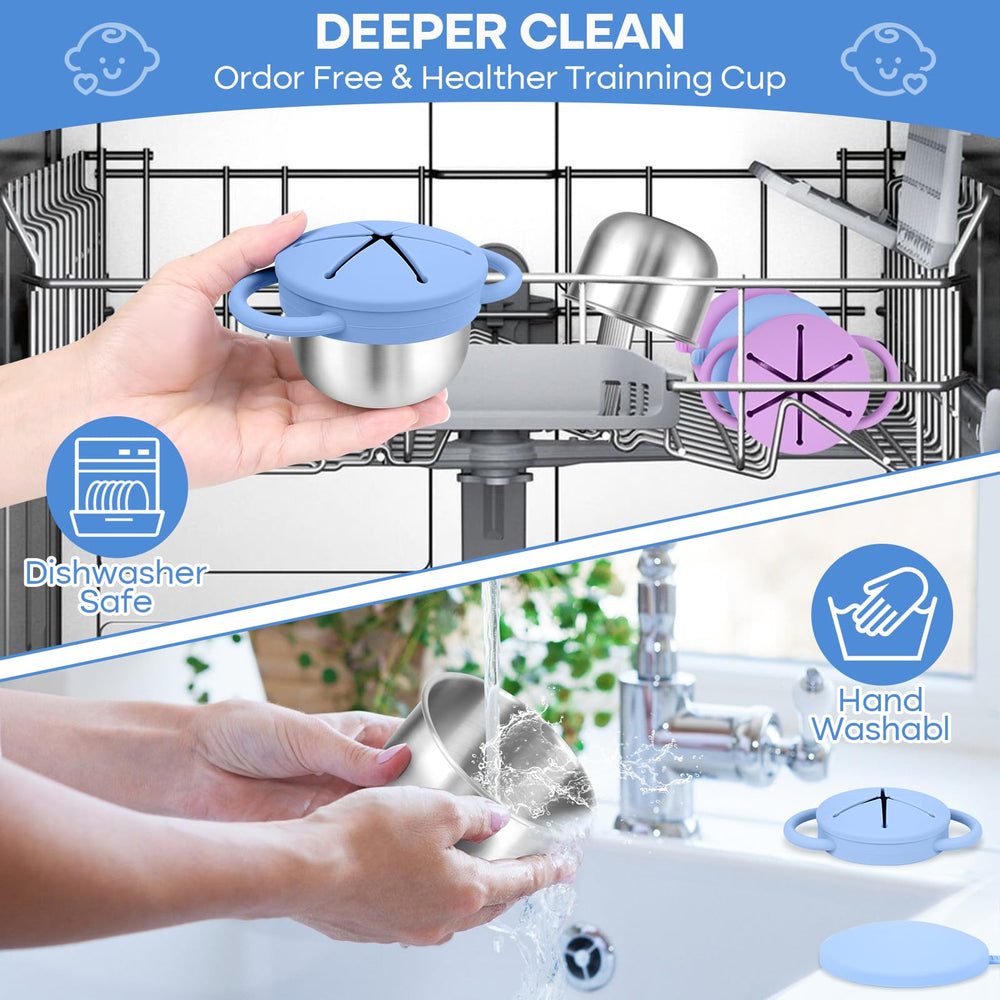 KLCKH snack cups dishwasher-safe image emphasizes easy cleanup after meals
