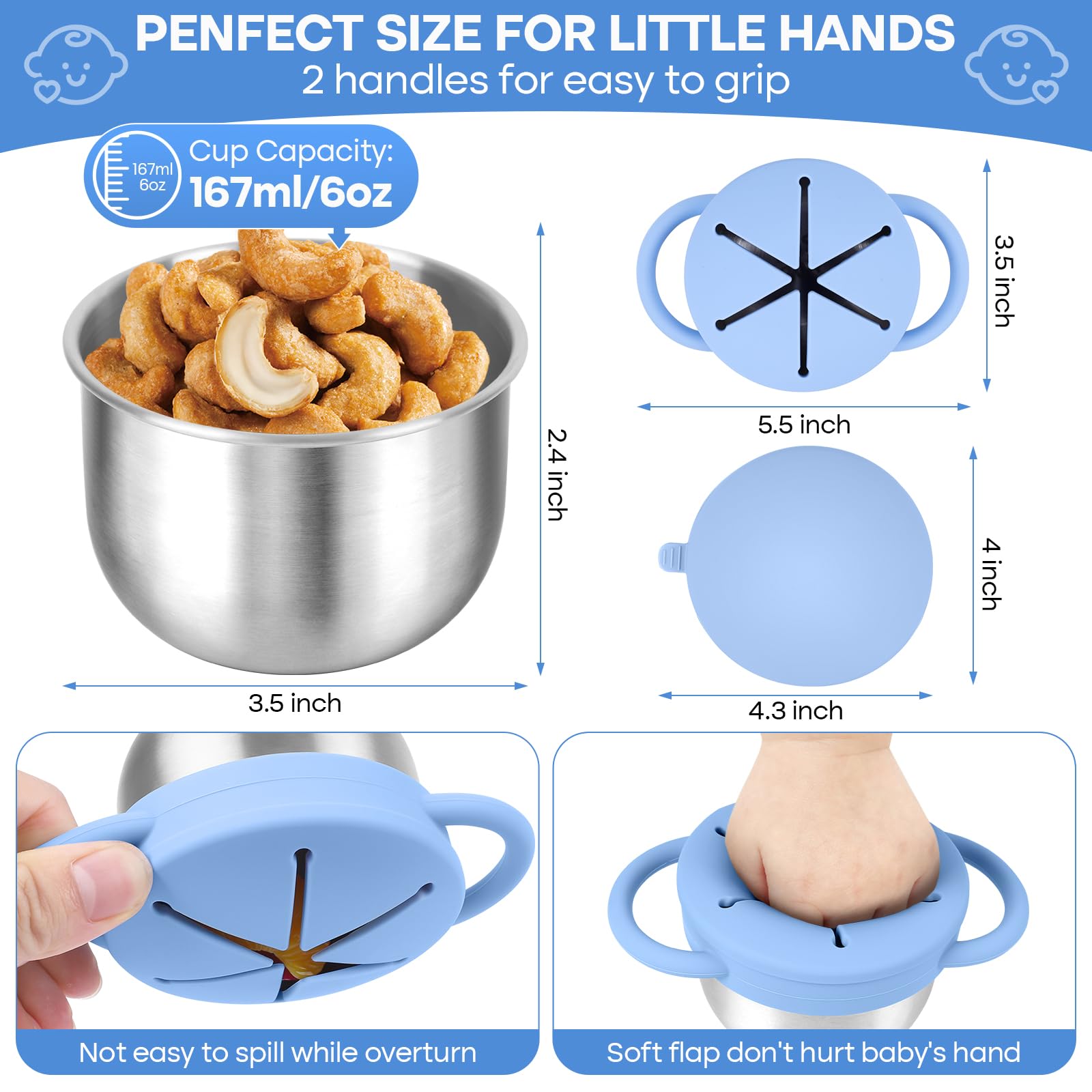 KLCKH snack cups with handles close-up highlight ergonomic toddler grips