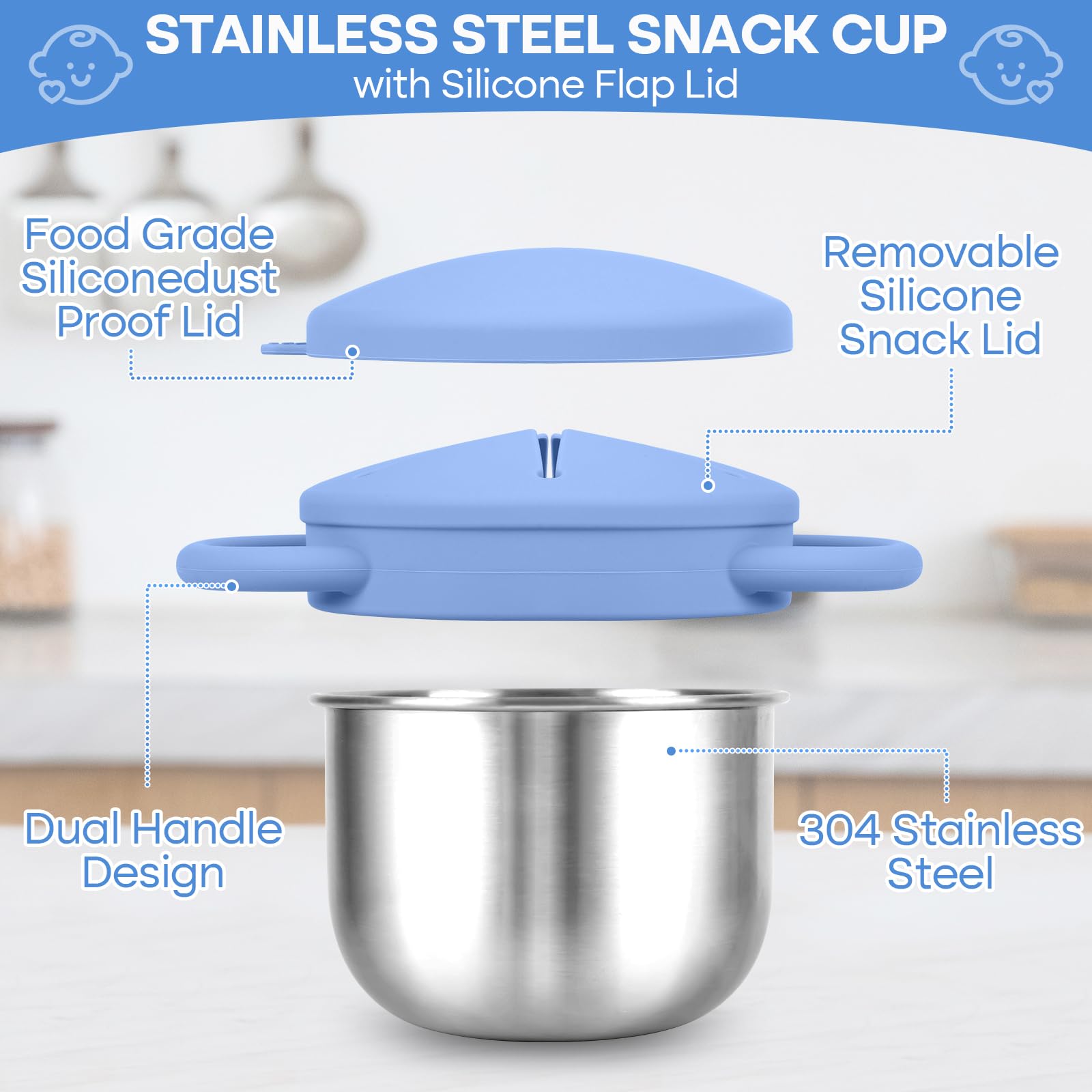 KLCKH snack cups spill-proof lid image illustrates leak prevention in bags