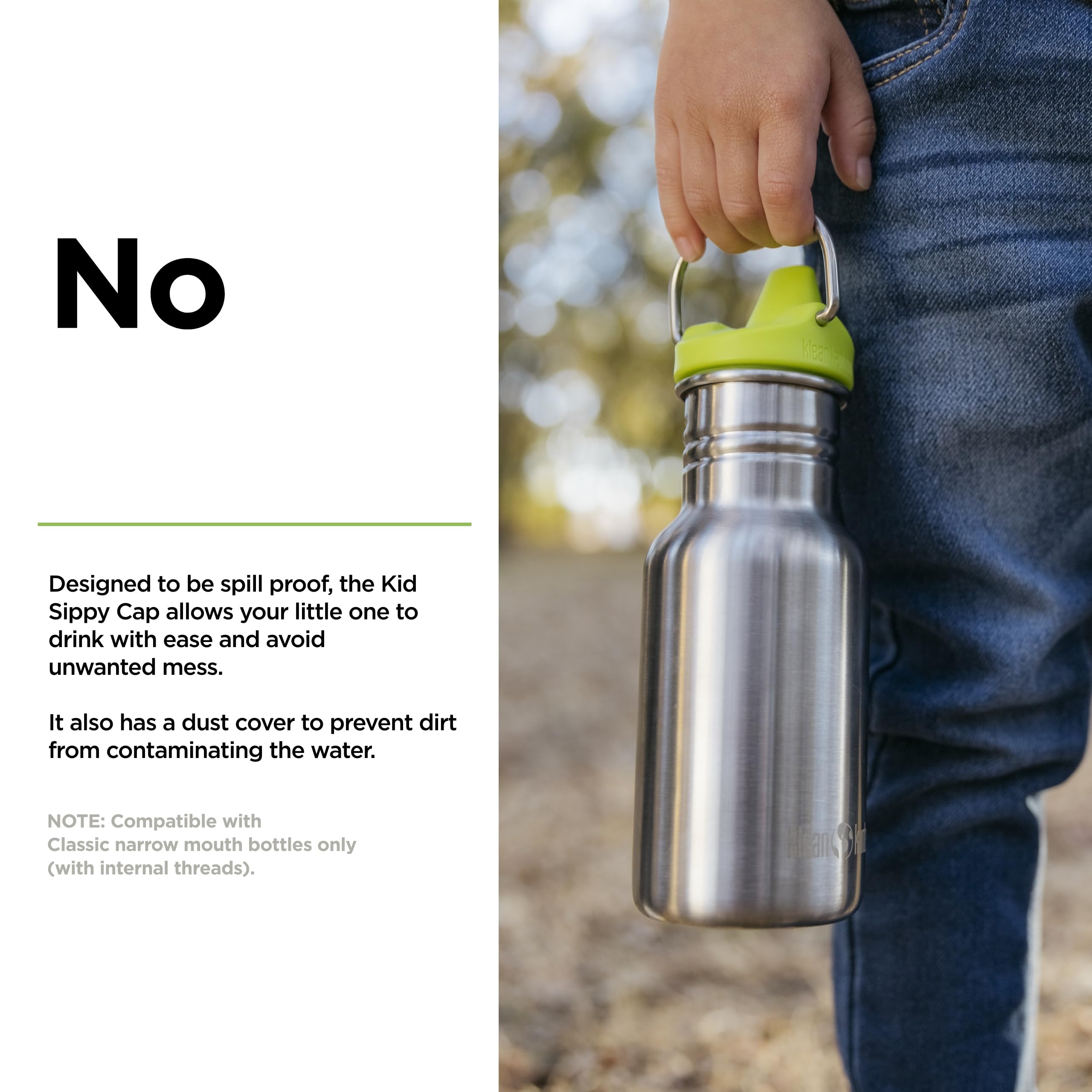 Klean Kanteen Classic Kid Sippy Cap removable valve green allows deep cleaning between uses