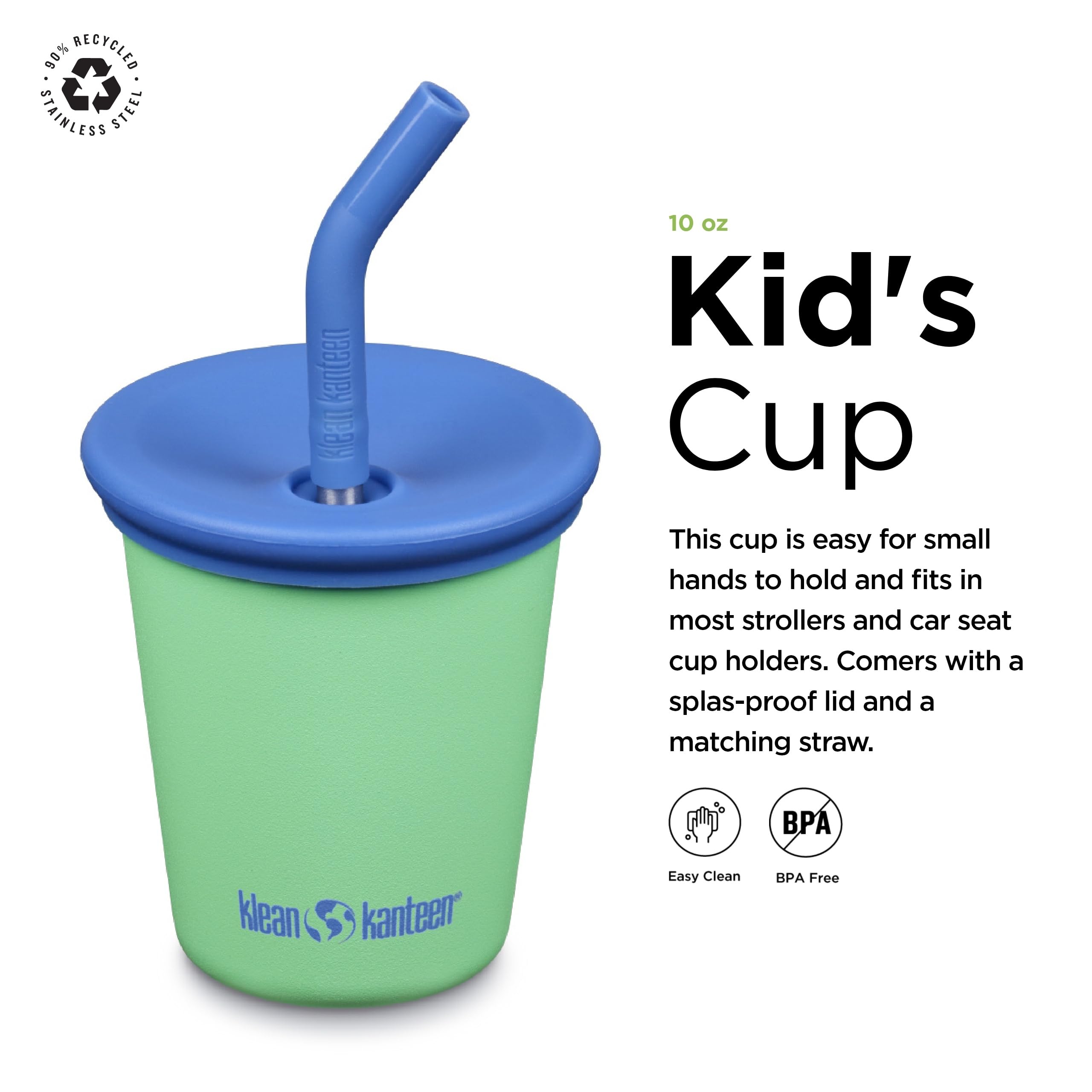 Klean Kanteen Kids Cup 10oz Spring Bud side view, compact design for travel.