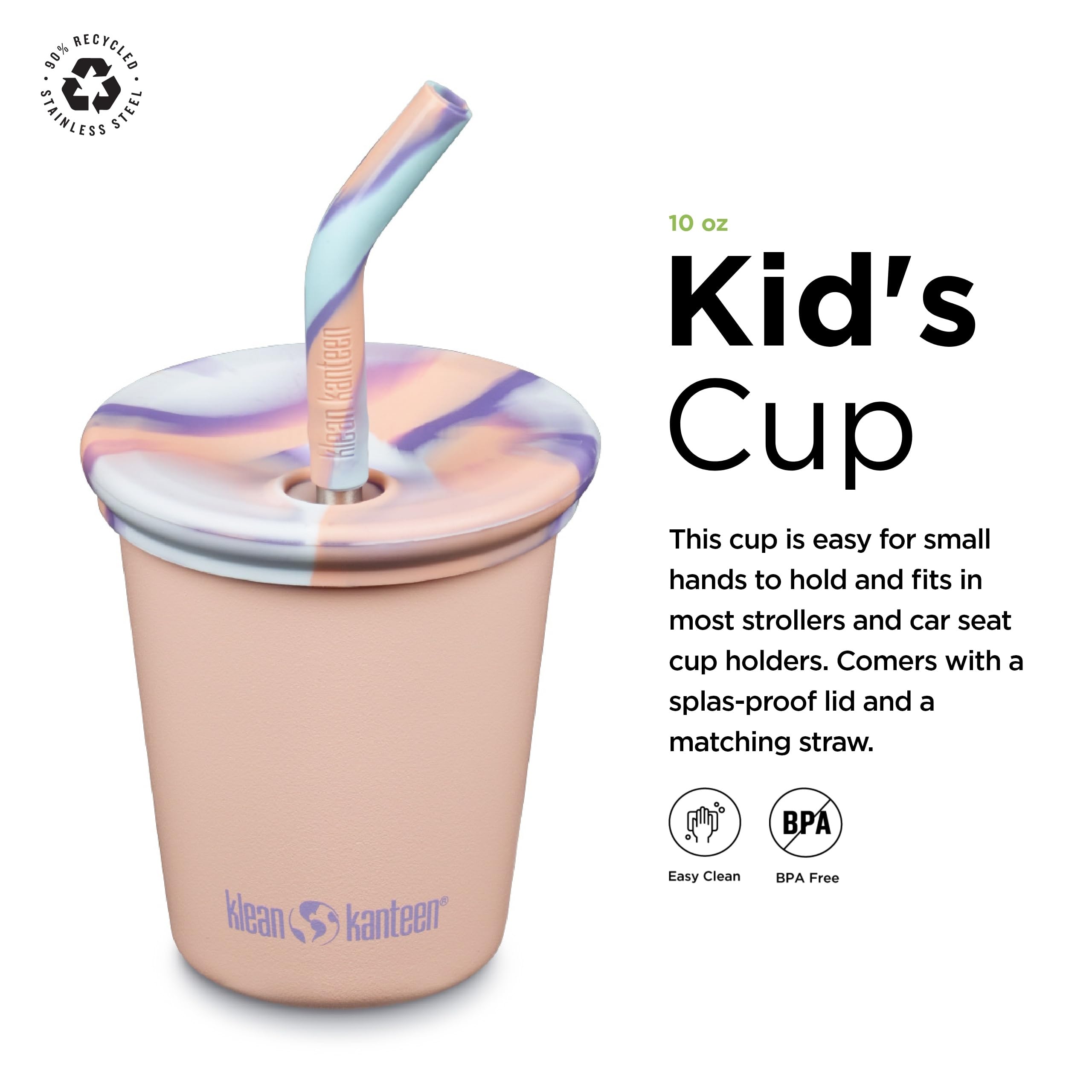 Klean Kanteen kids cup with splash-proof lid prevents spills during playtime.