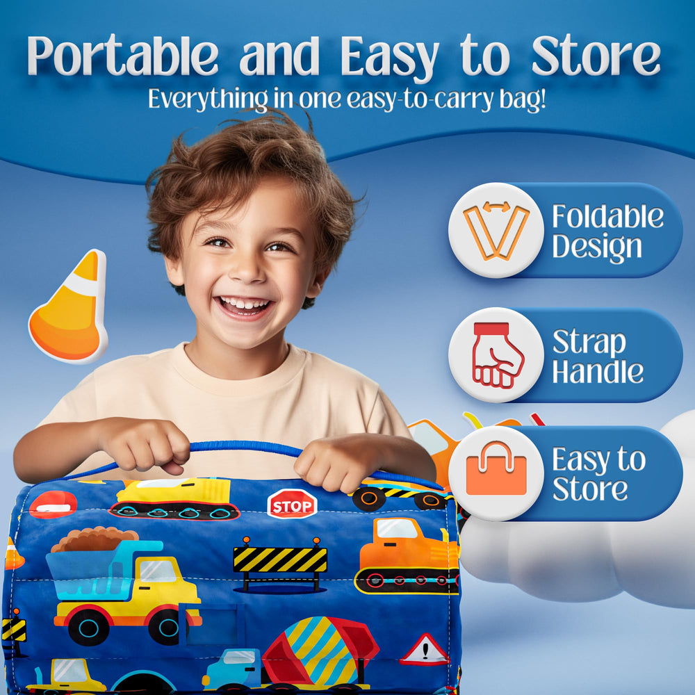 Klevly construction-theme nap mat invites imaginative naptime play.