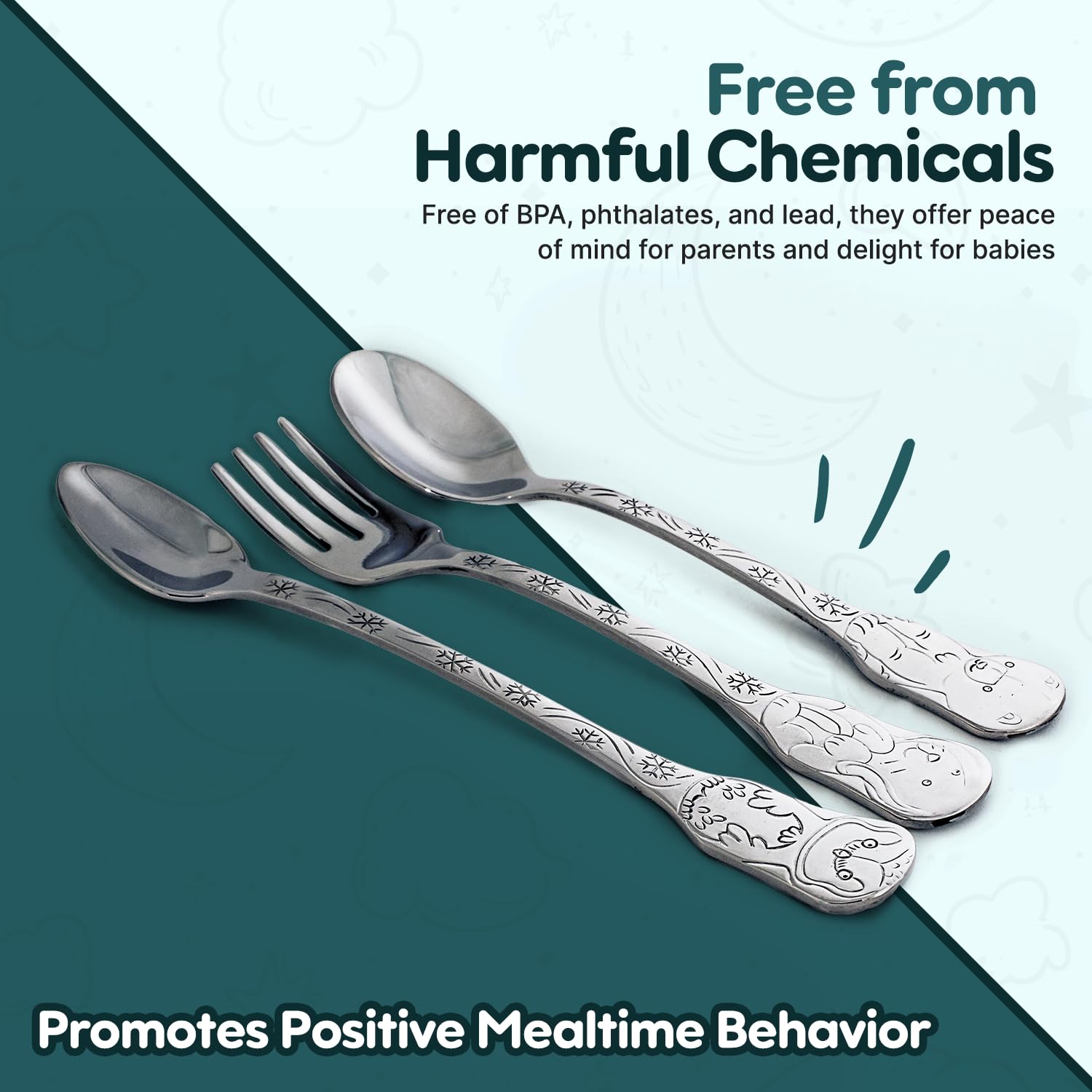 Kleynimals Arctic Friends dishwasher-safe utensils for easy cleanup.