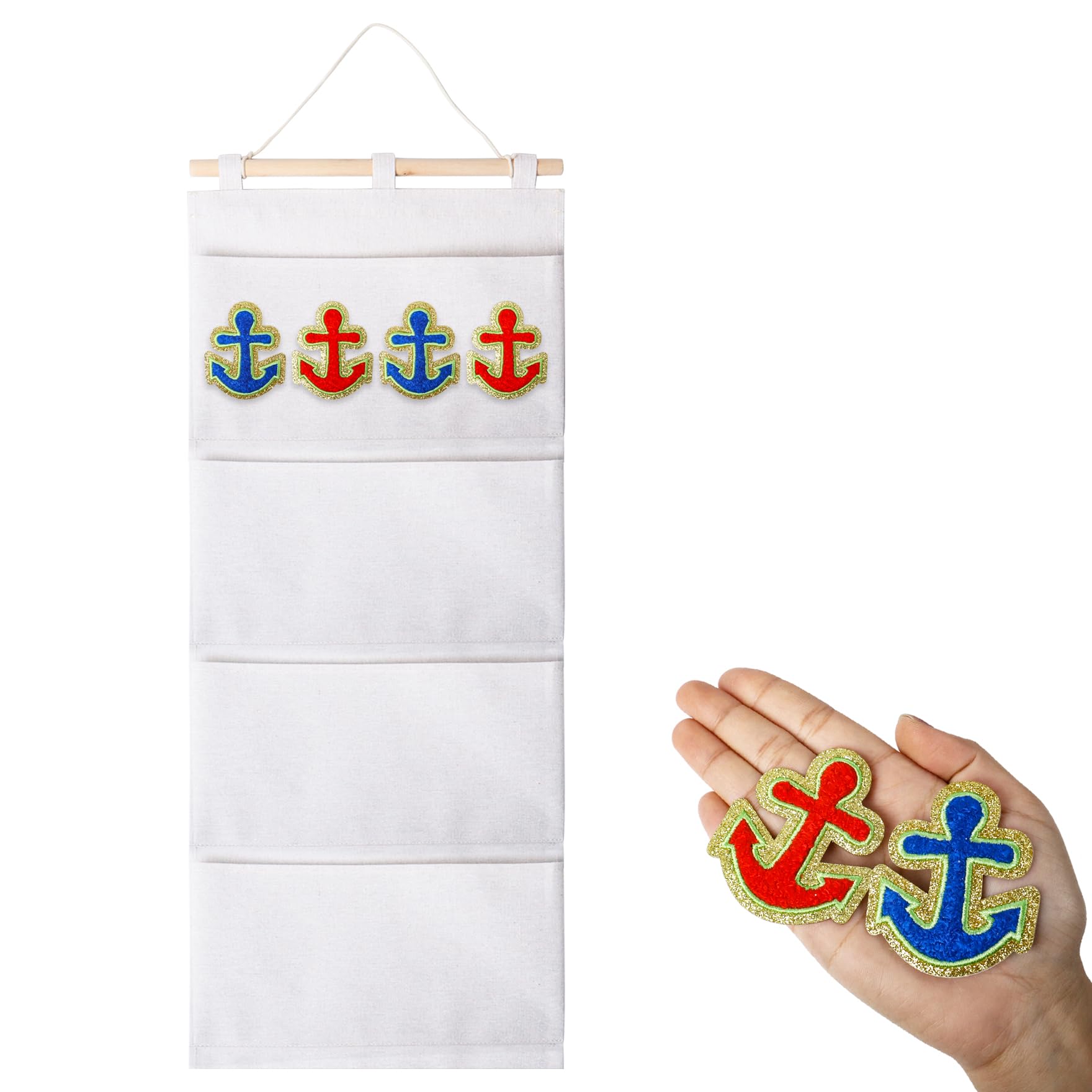Klmnop fish extender cotton linen hanging organizer with four pockets for easy in-cabin gift organization