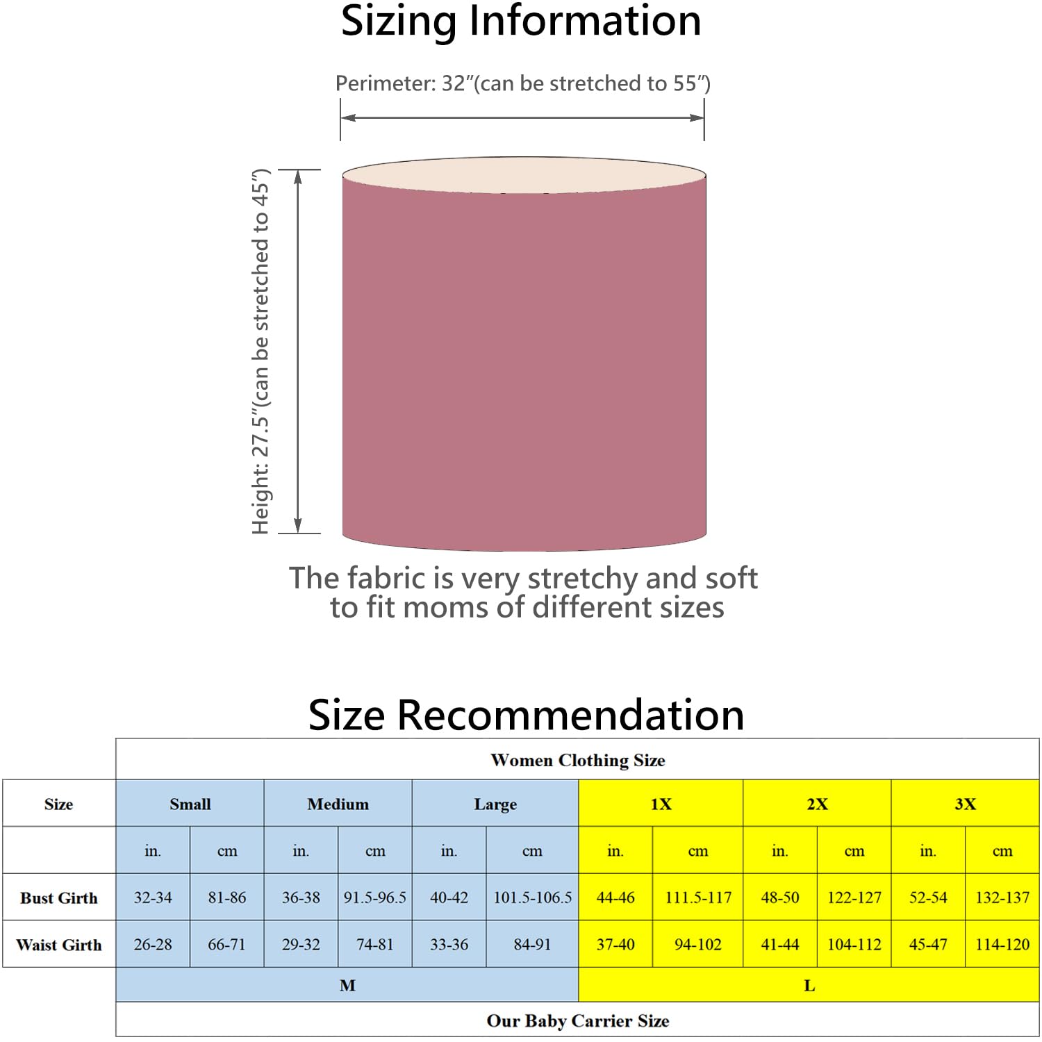 Kloovete Baby Wrap Carrier weight range graphic showing 8-35 pounds.