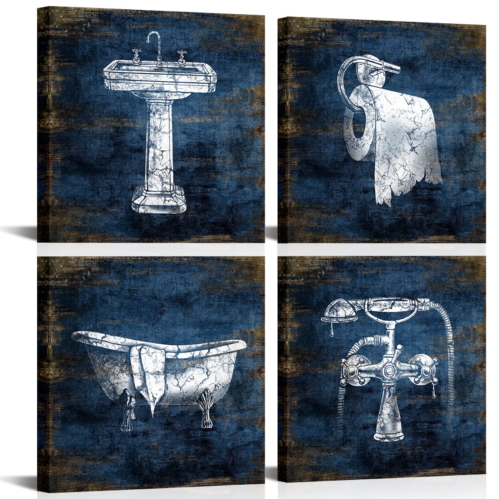 KLVOS blue navy bathroom wall art, 12x12 inch, perfect for a serene bath.