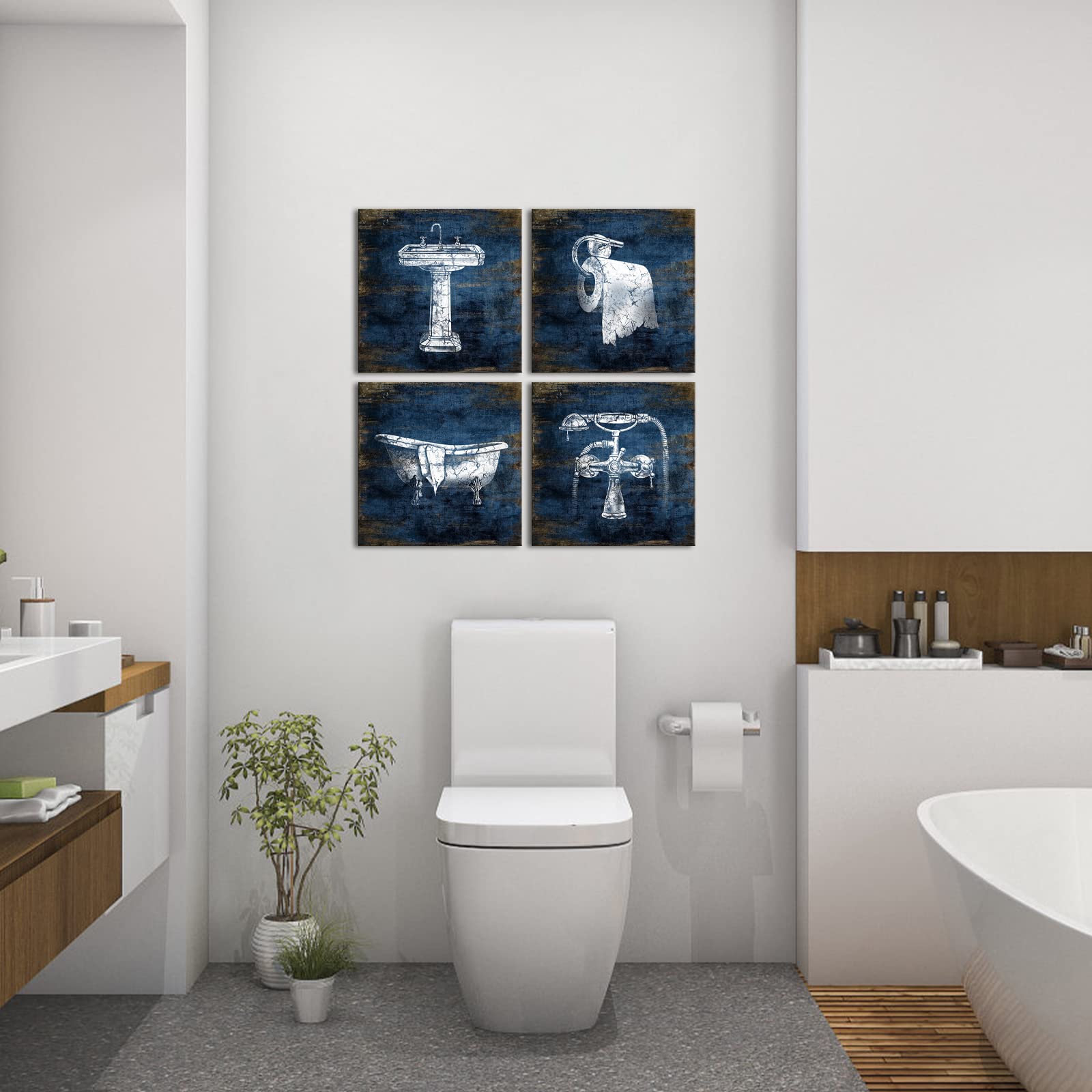 KLVOS blue and white canvas wall art framed for stylish dining area.