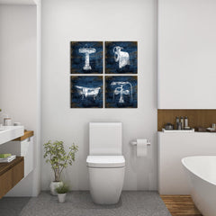 KLVOS blue and white canvas wall art framed for stylish dining area.