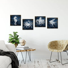 KLVOS navy blue octopus art print adds coastal vibe to bathrooms