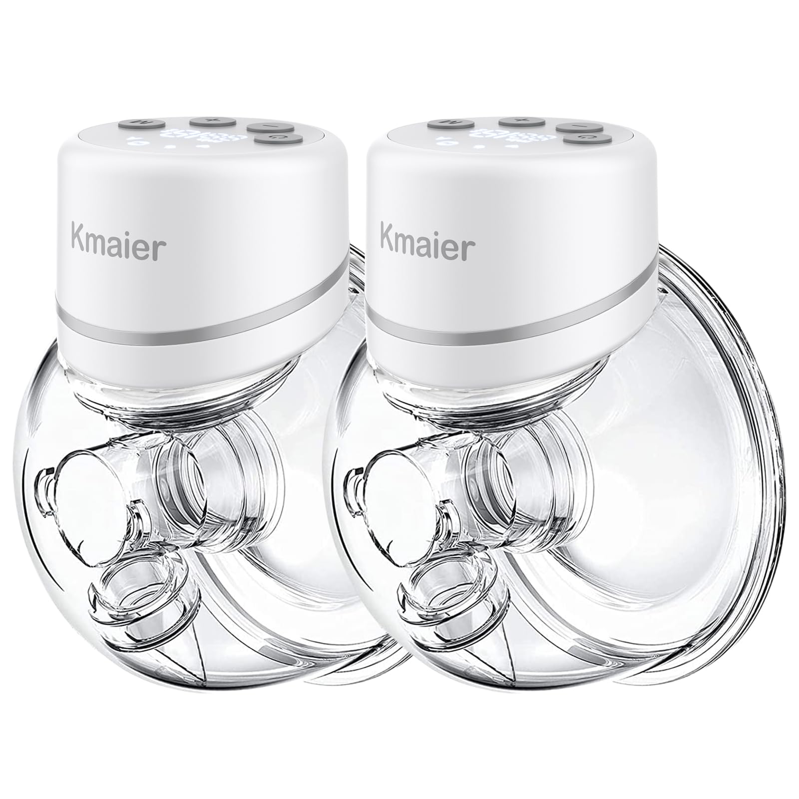 Kmaier hands-free breast pump worn discreetly for multitasking at home or office.