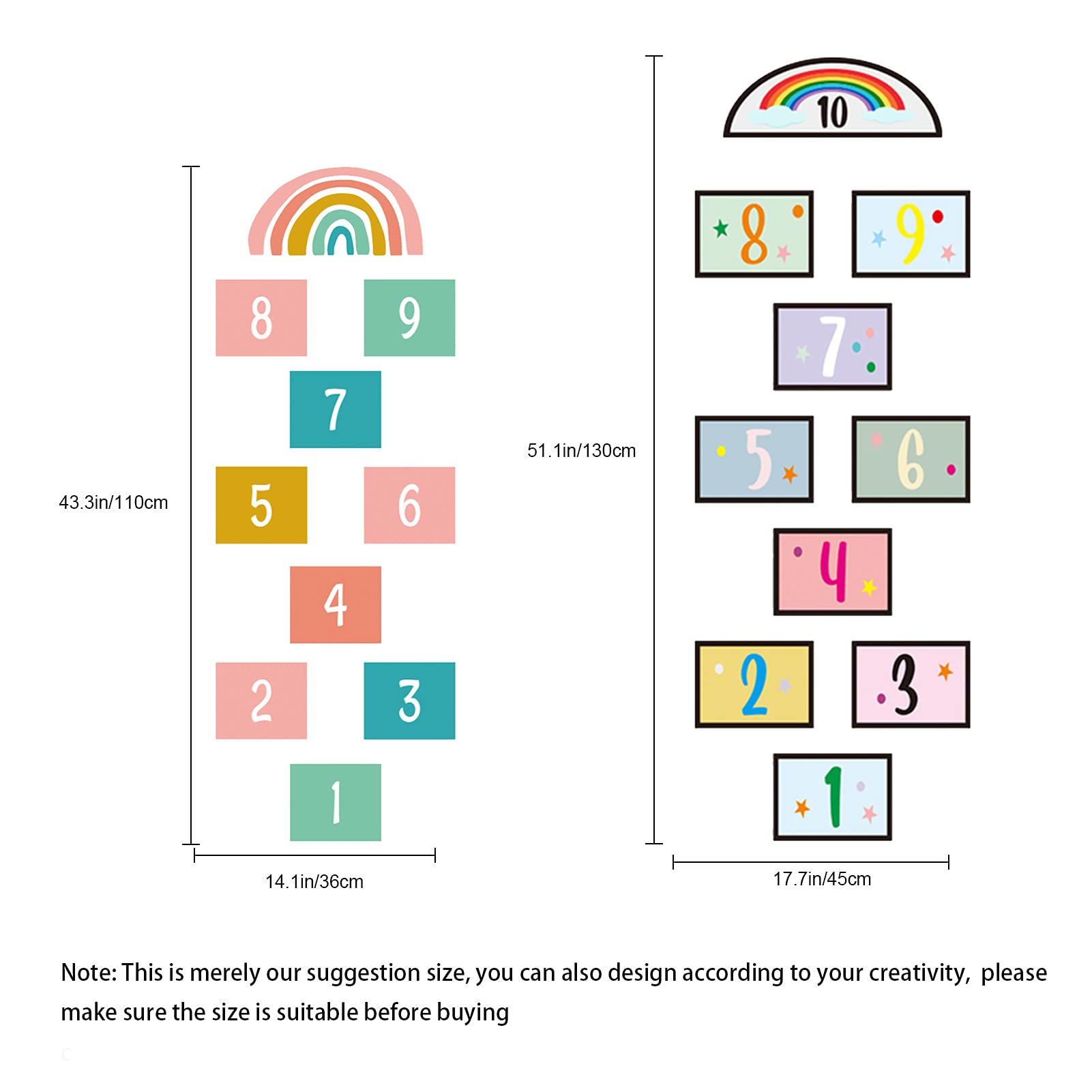 KMOTASUO kids playing hopscotch decal on smooth floor boosts active play.