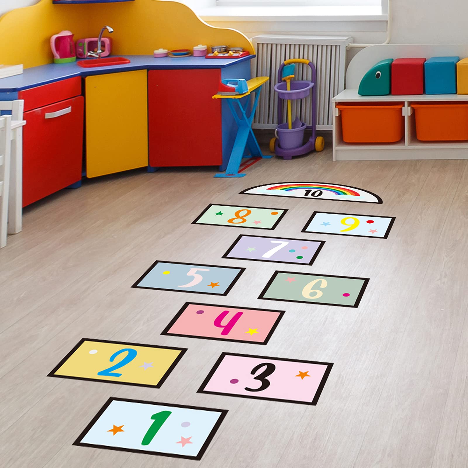 KMOTASUO two-set hopscotch decor adds learning fun to play areas.