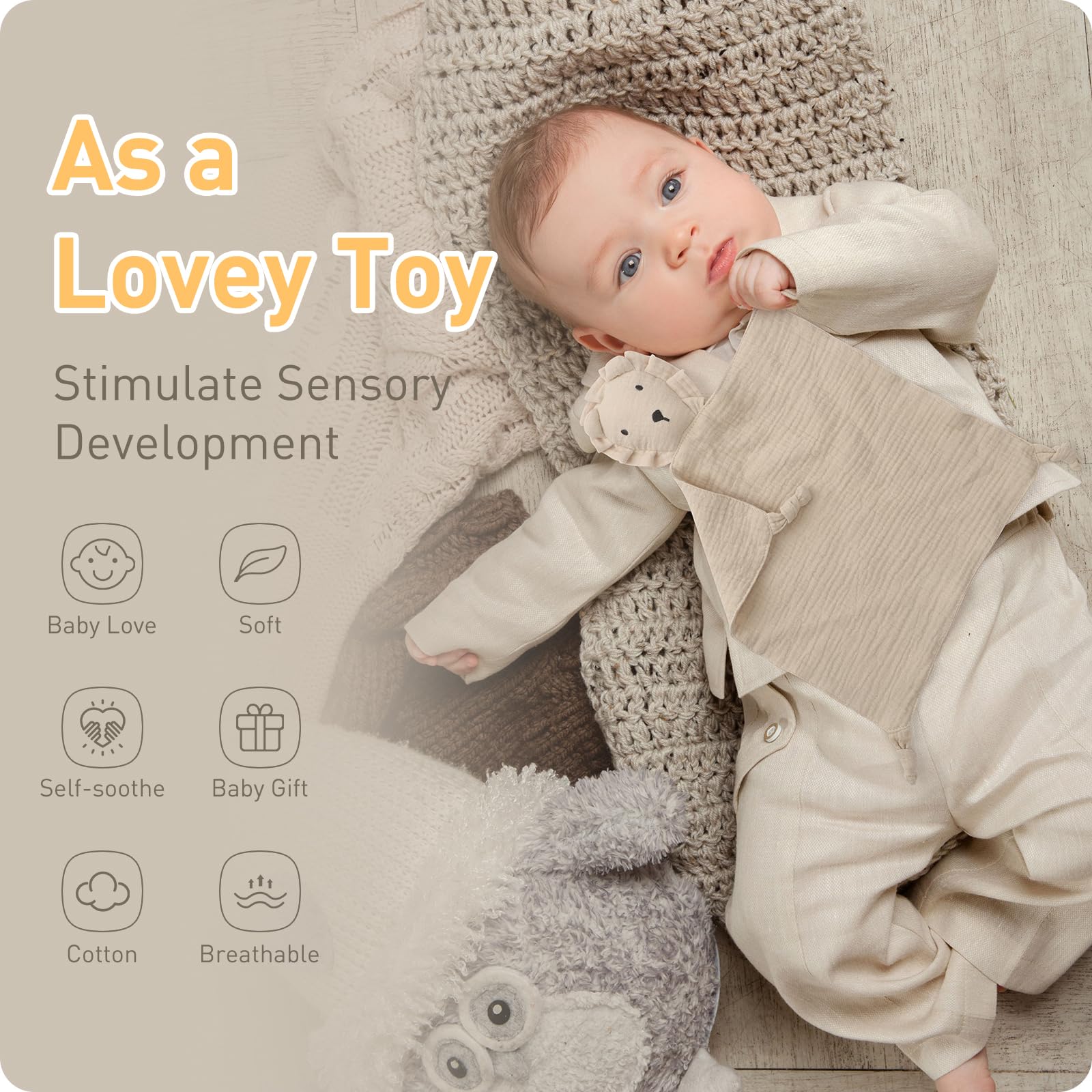 Knirose Lion Lovey cuddly detail highlights cozy on-the-go security.