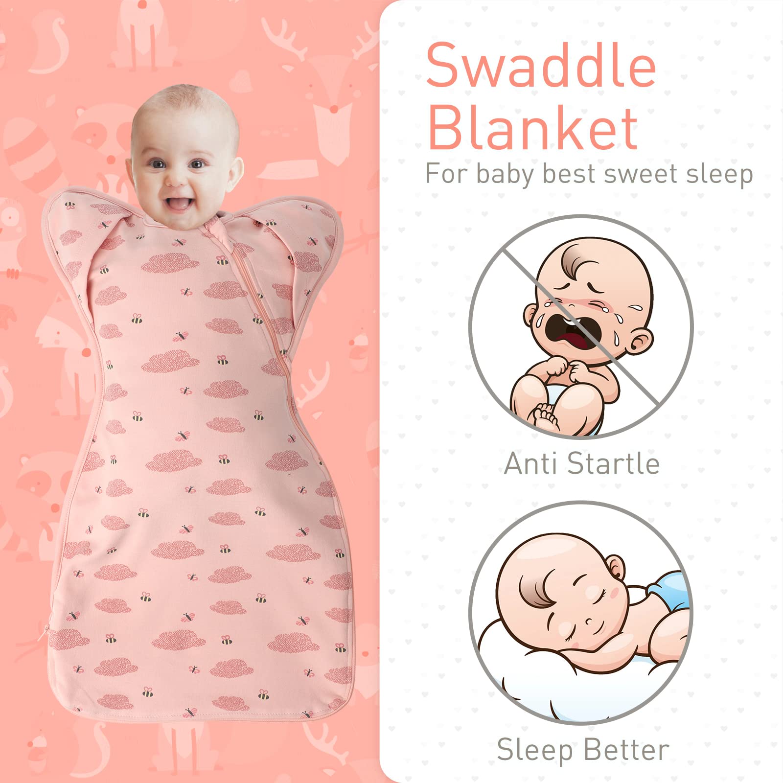 Knirose swaddle with dual zipper enables quick night diaper changes.