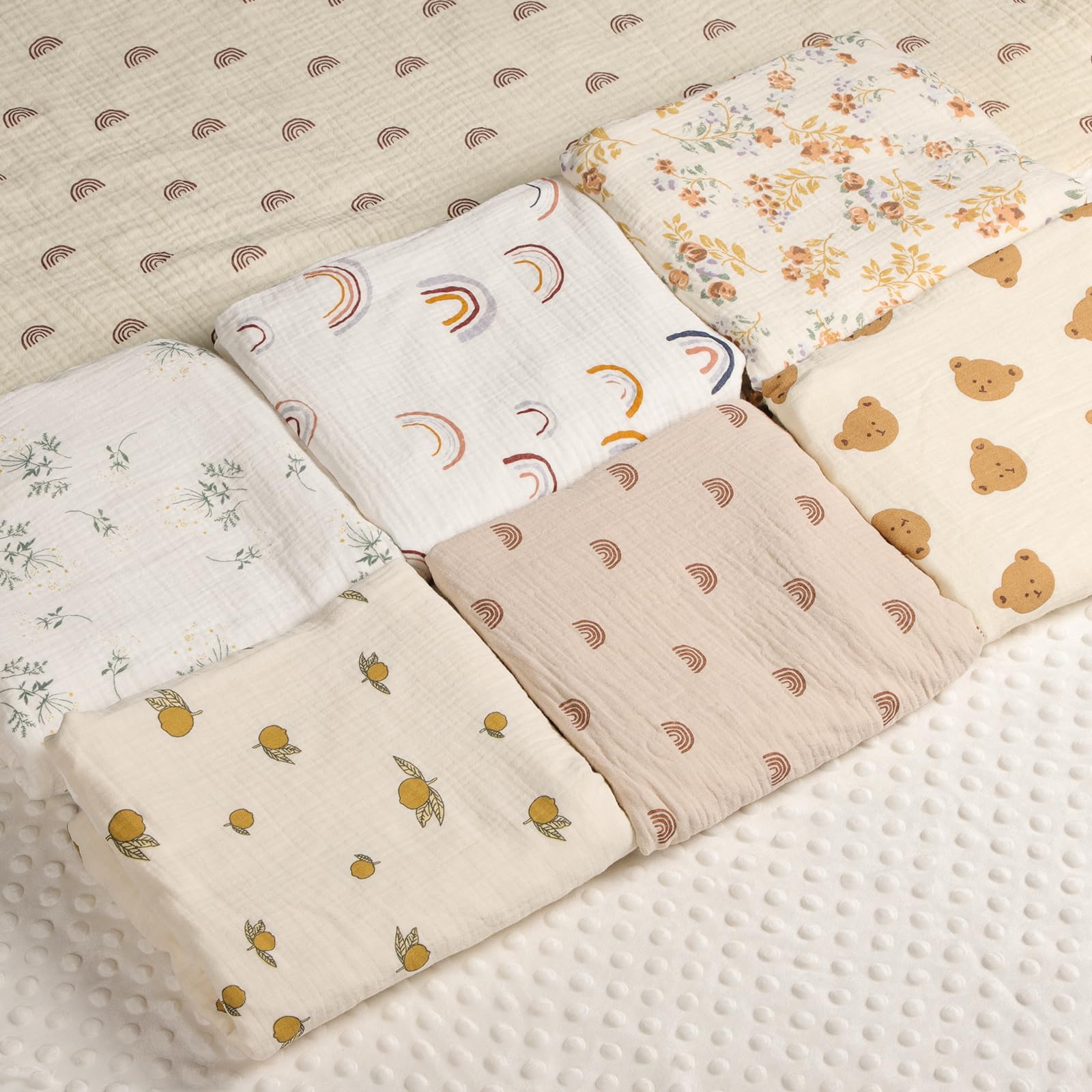 Knirose patterned baby blanket adds color to a nursery.